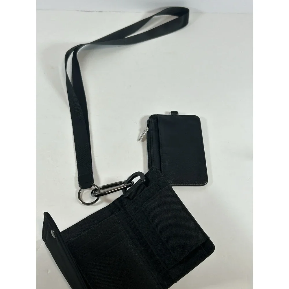 Vertical Leather ID Card Holder W/3 Slot Neck Strap Lanyard Removable Wallet 3 P